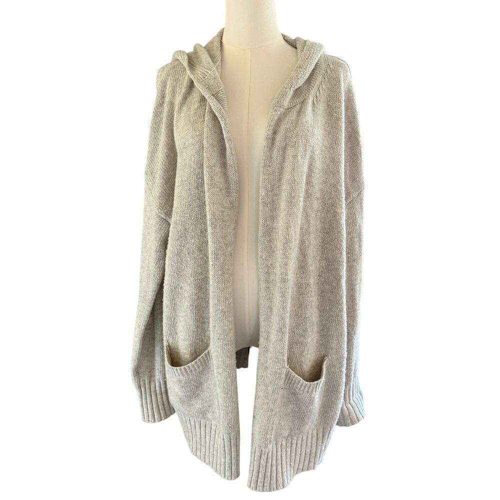 Gray Open Front Hooded Cardigan Sweater Pockets Wool Blend Womens Size Large - Picture 1 of 8
